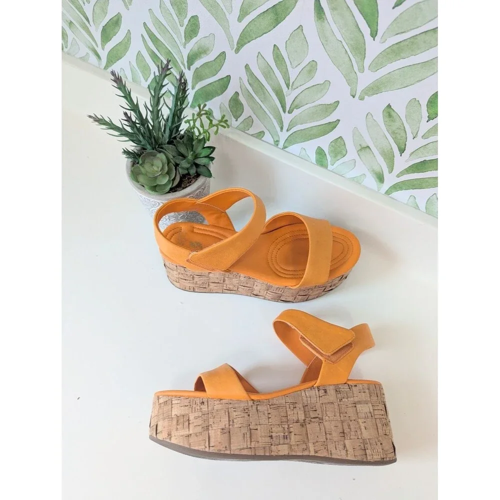 Sarto Women's Orange Cork Platform Sandals 8.5 Leather Upper Demi 2